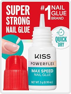 Kiss PowerFlex Maximum Speed Nail Glue - Fast Drying Adhesive for Glue-On Nails &amp; Repairs with Nozzle Tip Applicator, Ideal for Tips &amp; Wraps, Net Wt. 0.10 oz (3g)