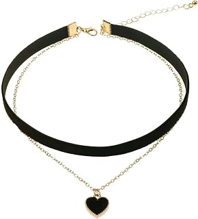DAYANEY Heart Necklace for Women, Black Heart Choker Necklace Red Ribbon Choker Love Jewelry as Birthday Gift for Her, Red Velvet Chocker Vintage Jewelry as Anniversary BDAY Gifts for Women