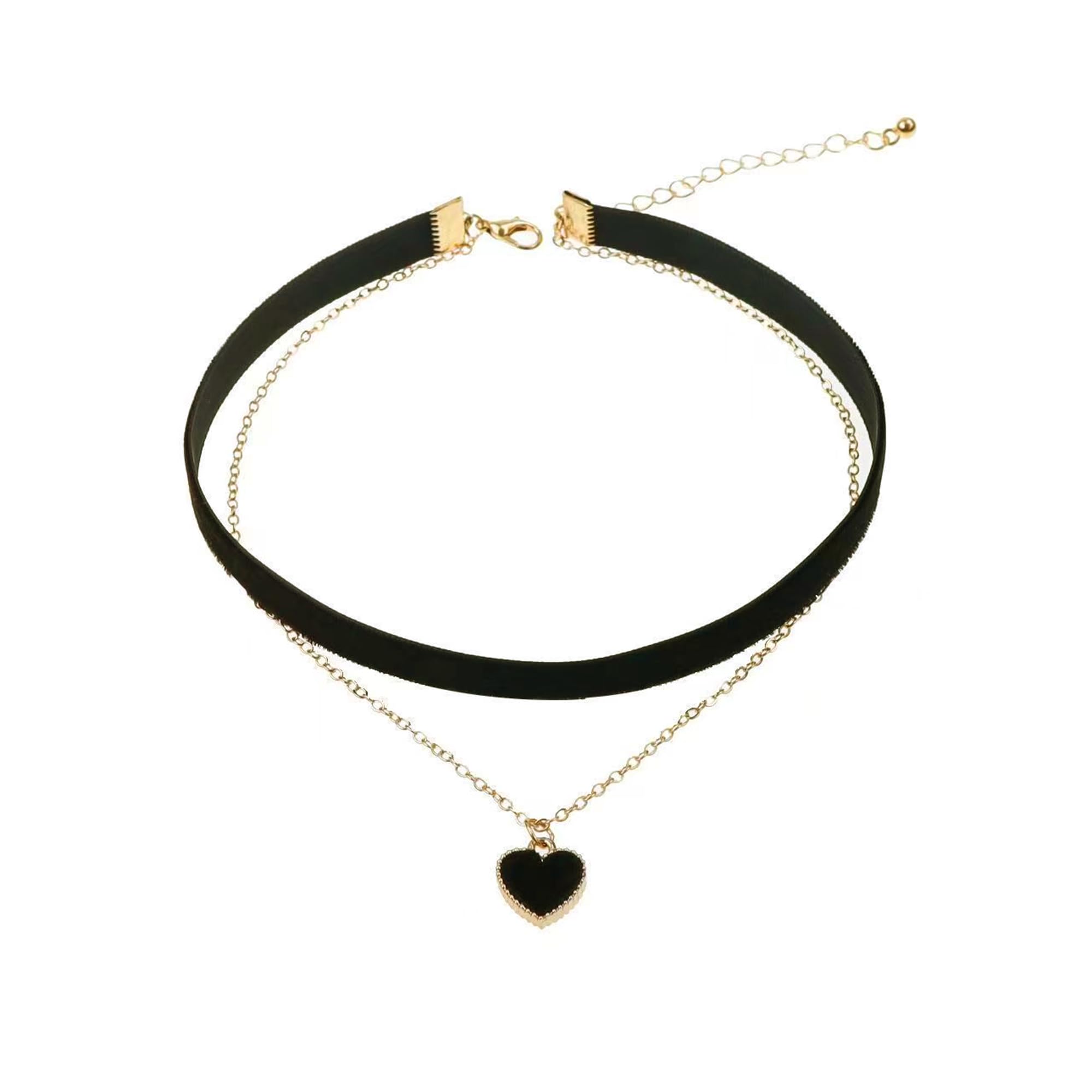 DAYANEY Heart Necklace for Women, Black Heart Choker Necklace Red Ribbon Choker 