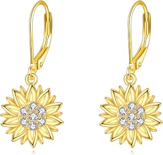 VONALA 925 Sterling Silver Sunflower Dangle Earrings Gold Flower Leverback Drop Earrings Jewellery Birthday Gifts for Women Girls