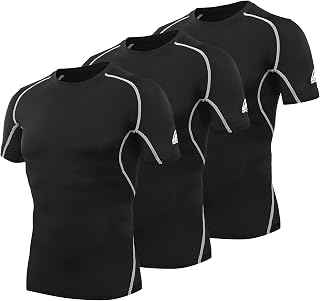 AMZSPORT Men's Compression Top Short Sleeve Base Layer Athletic T-Shirt Running Cool Dry Gym, 112009-Grey