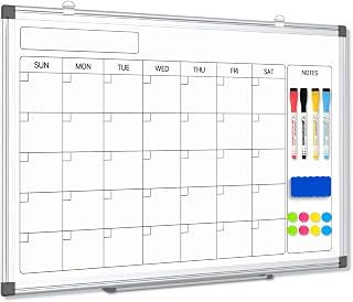 AMUSIGHT Magnetic Double-Sided Whiteboard Calendar, 24" x 18" | Dry Erase Calendar for Wall, Aluminum Frame White Board Planner Monthly Marker Board for Kitchen, Memo, School, Home, Office