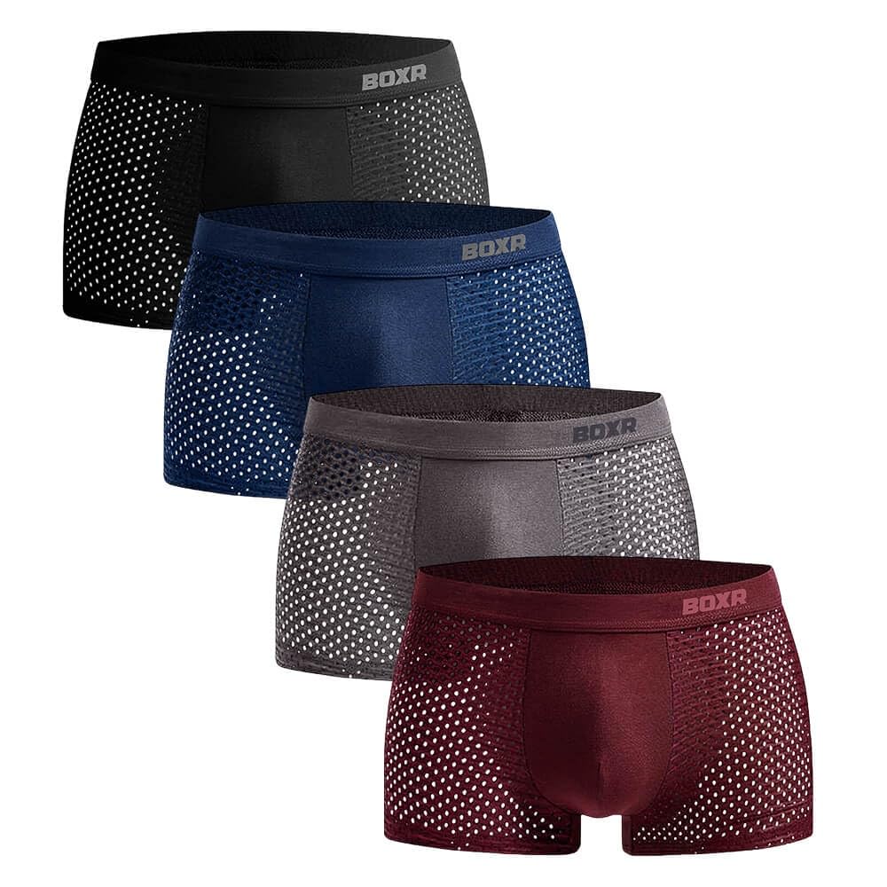 BOXR Underwear Bamboo Boxer Shorts - Pack of 4 - Soft as Silk and Breathable (S-