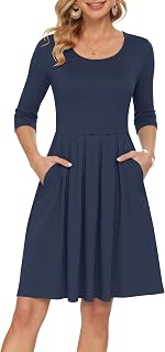 AUSELILY Vestido casual de manga 3/4 para mujer, plisado, hasta la rodilla