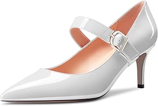 Saekcted Women's Stiletto Mid Kitten Heel Pointed Toe Pumps Mary Jane Slip-on Dress Shoes 6.5 CM Heels