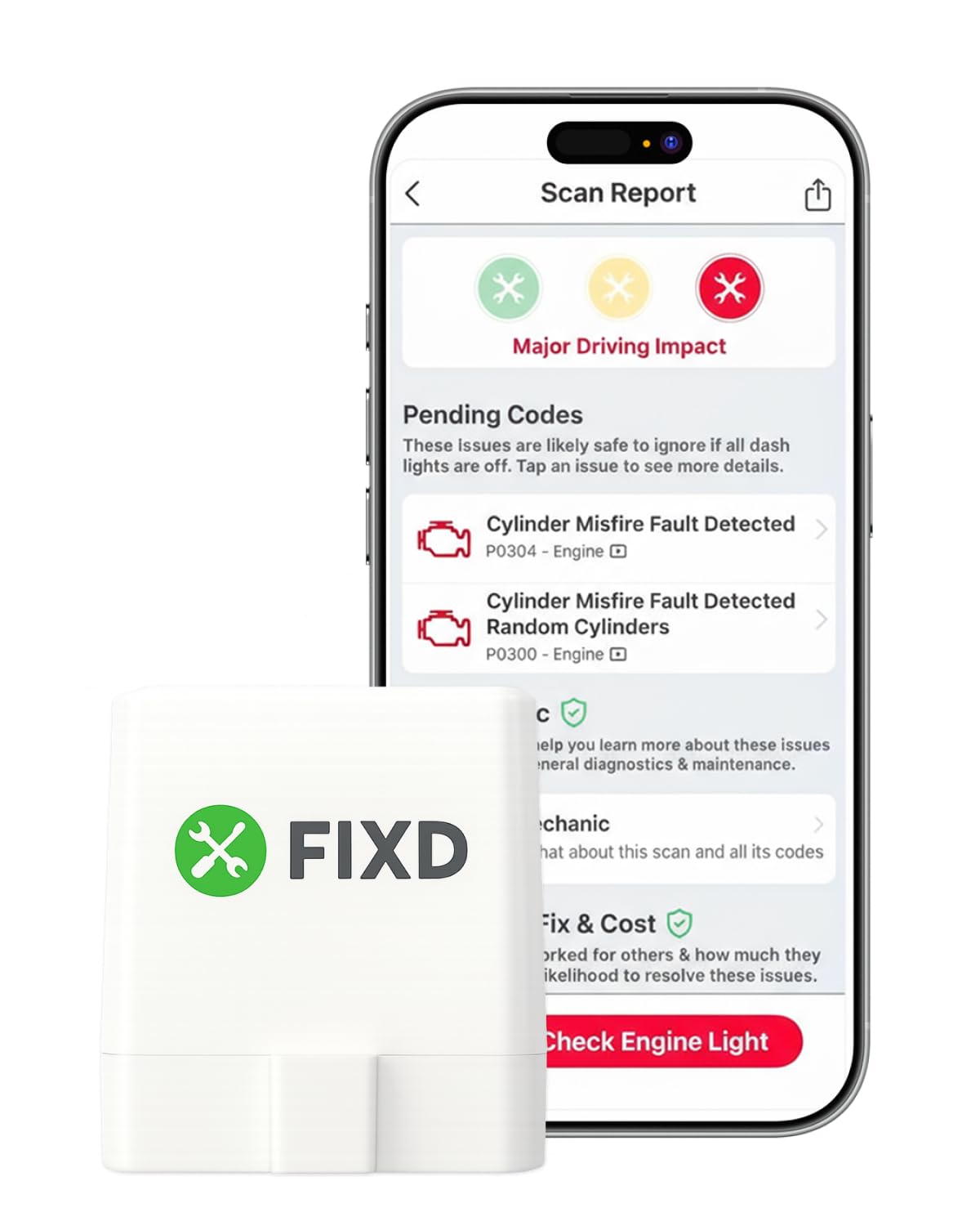 FIXD Bluetooth OBD2 Scanner - Car Diagnostic Check Engine Code Reader | iPhone/A
