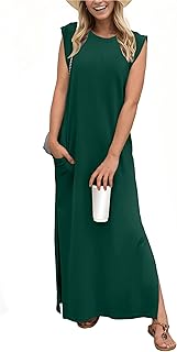 GRECERELLE 2026 Women Casual Round Neck Loose Long Maxi Dress with Pockets