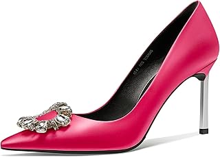 Castamere Women's Needle High Heel Pointed Toe Pumps Slip-on Diamond Crystal Wedding Party 8.5 CM Heels