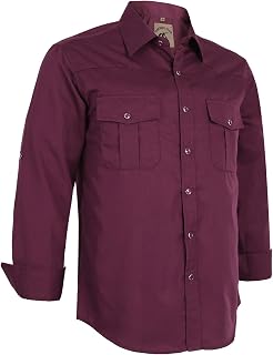 Coevals Club Men's Western Cowboy Pearl Snap Work Plaid Solid Long Sleeve Two Pocket Casual Button Up Shirts
