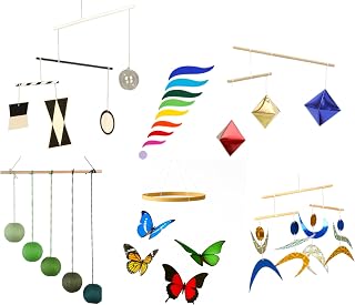 Montessori Baby Mobile Set – 6-Piece Handmade Visual Stimulating Mobiles (Munari, Gobbi, Octahedron, Dancer, Rainbow & Butterfly) for Newborn Nursery Décor