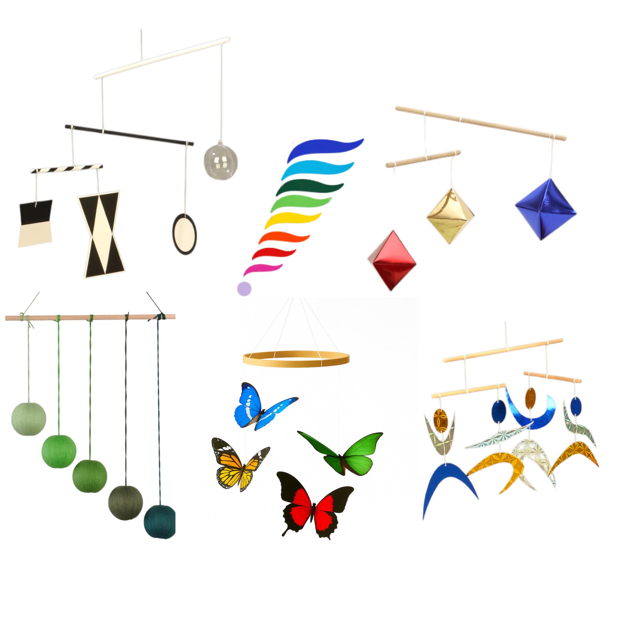 Montessori Baby Mobile Set – 6-Piece Handmade Visual Stimulating Mobiles (Munari