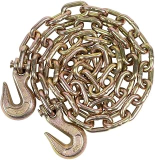 Mytee Products 3/8 Inch x 20 FT Grade 70 Binder Chain with Clevis Grab Hooks - G70 Transport Tow Chain - 6,600 Lbs Working Load Limit