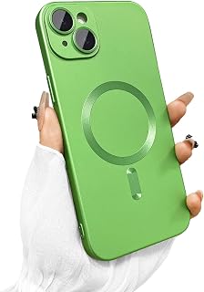 ankofave Magnetic for iPhone 13 Phone Case for Women/Men, Matte Luxury Soft Metallic Luster Design with Camera Lens Protector, Compatible with Magsafe Case for iPhone 13 6.1"-Gloss Green