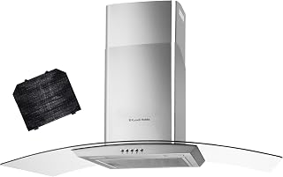 Russell Hobbs 90cm Curved Glass Cooker Hood in Stainless Steel with 3 Speed Settings, 1 x Carbon Filter, Extraction or Recirculation, 500m³/h Extraction Rate, A+ Energy Rating, RH90GCH92A1SS