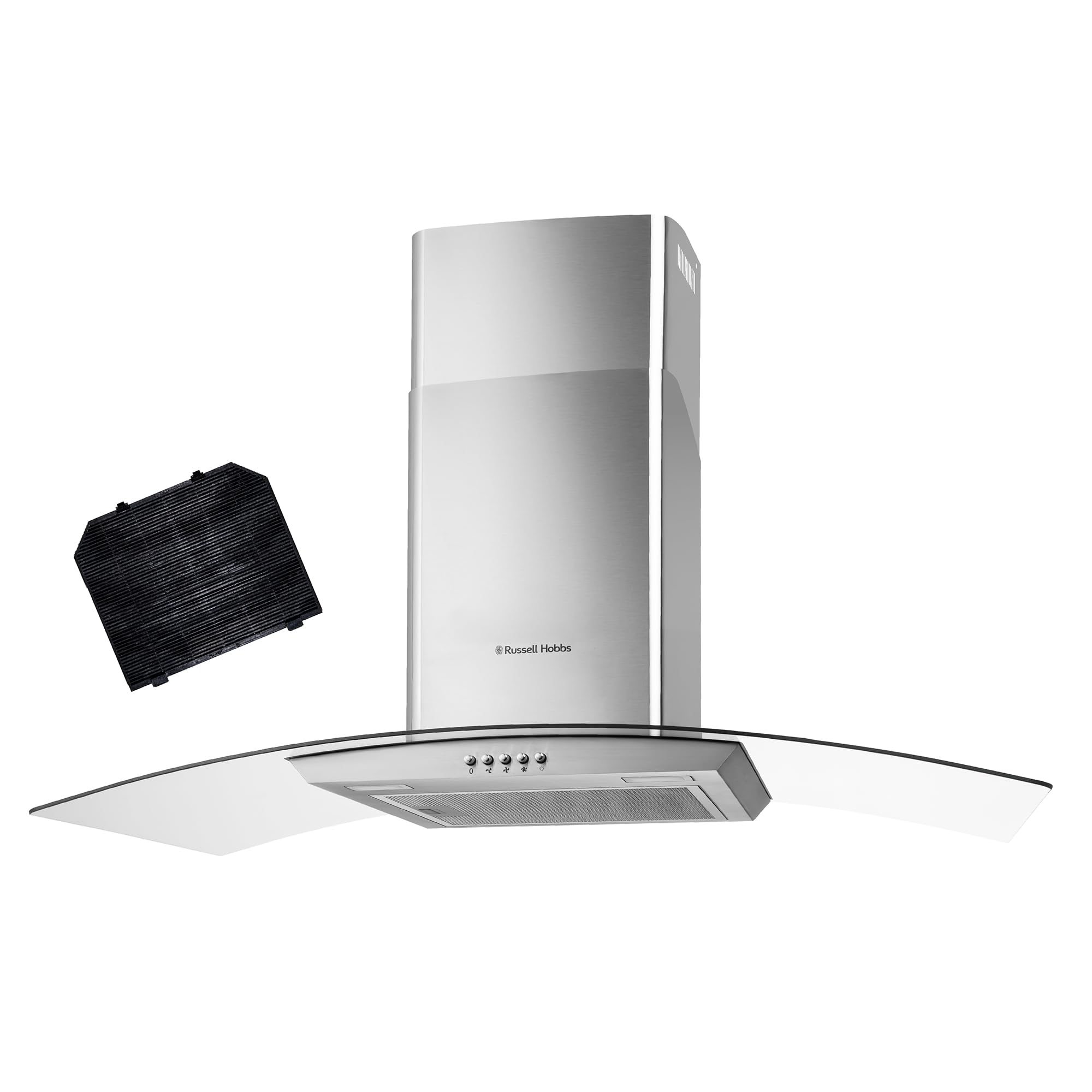 Russell Hobbs 90cm Curved Glass Cooker Hood in Stainless Steel with 3 Speed Sett