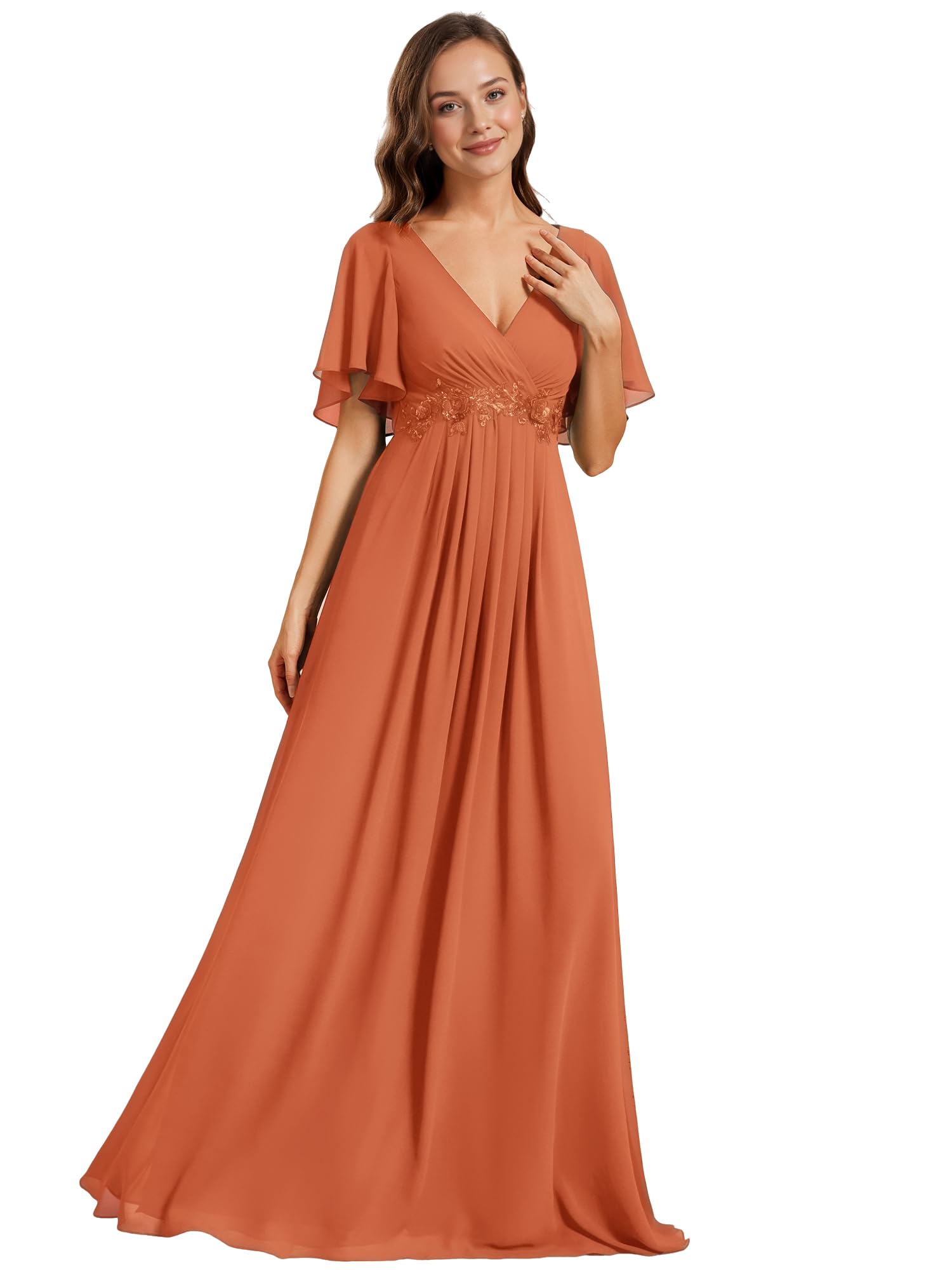 Ever-Pretty EE01960 Women's Elegant V-Neck Ruffle Sleeve Long Dress Ceremony Dre