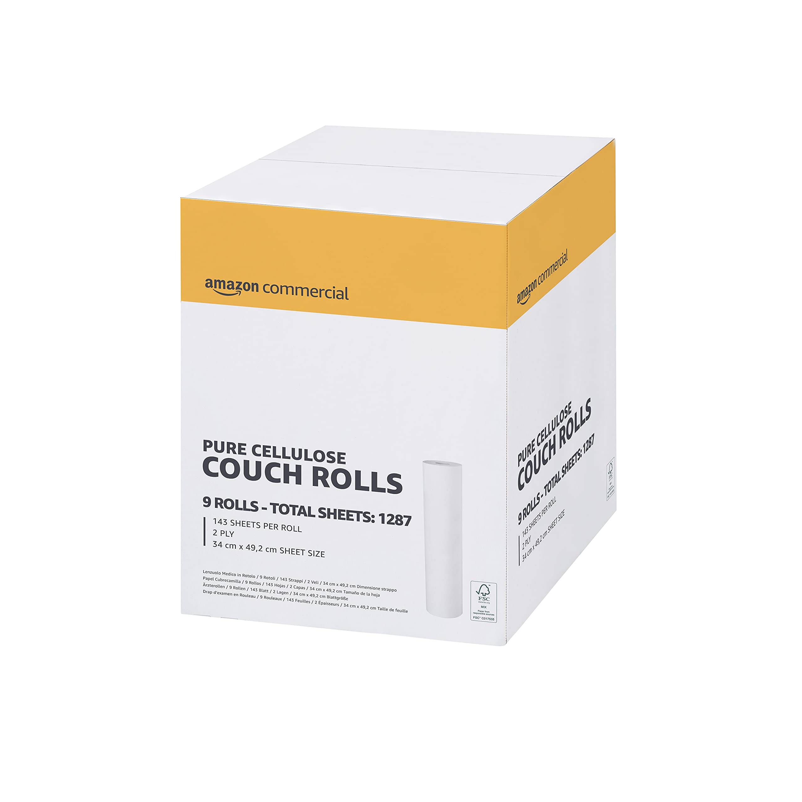 AmazonCommercial Paper Hygiene Rectangular Couch Rolls, 2-ply Premium, 9 Rolls (