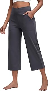 G4Free Pantaloni Capri da donna, a gamba larga, per yoga, con tasche, incrociati, casual, da lavoro, Grigio scuro., S