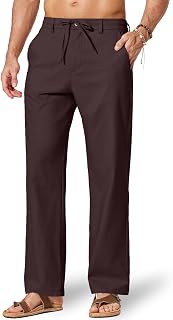 COOFANDY Men's Cotton Linen Pants Relaxed Fit Casual Dress Pants Drawstring Lightweight Beach Summer Pants