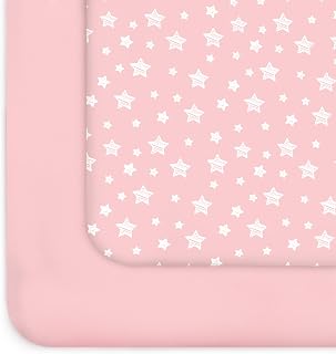 Pack and Play Sheets Girl, Mini Crib Sheets, Stretchy Playard Fitted Sheet | Compatible with Graco Pack n Play, Soft and Breathable Material, Pink&amp;Pink Stars