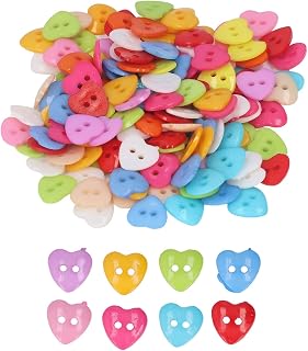 Pack of 200 Colorful Heart Shape Buttons Elegant Buttons for Sewing DIY Crafts Decorative Buttons for Garment Coat Shirt Craft Scrapbooking Home Plastic