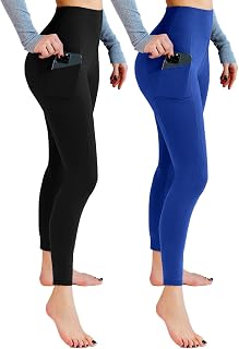 Leafigure 2 Pack Women's High Waisted Leggings with Pockets Soft Yoga Gym