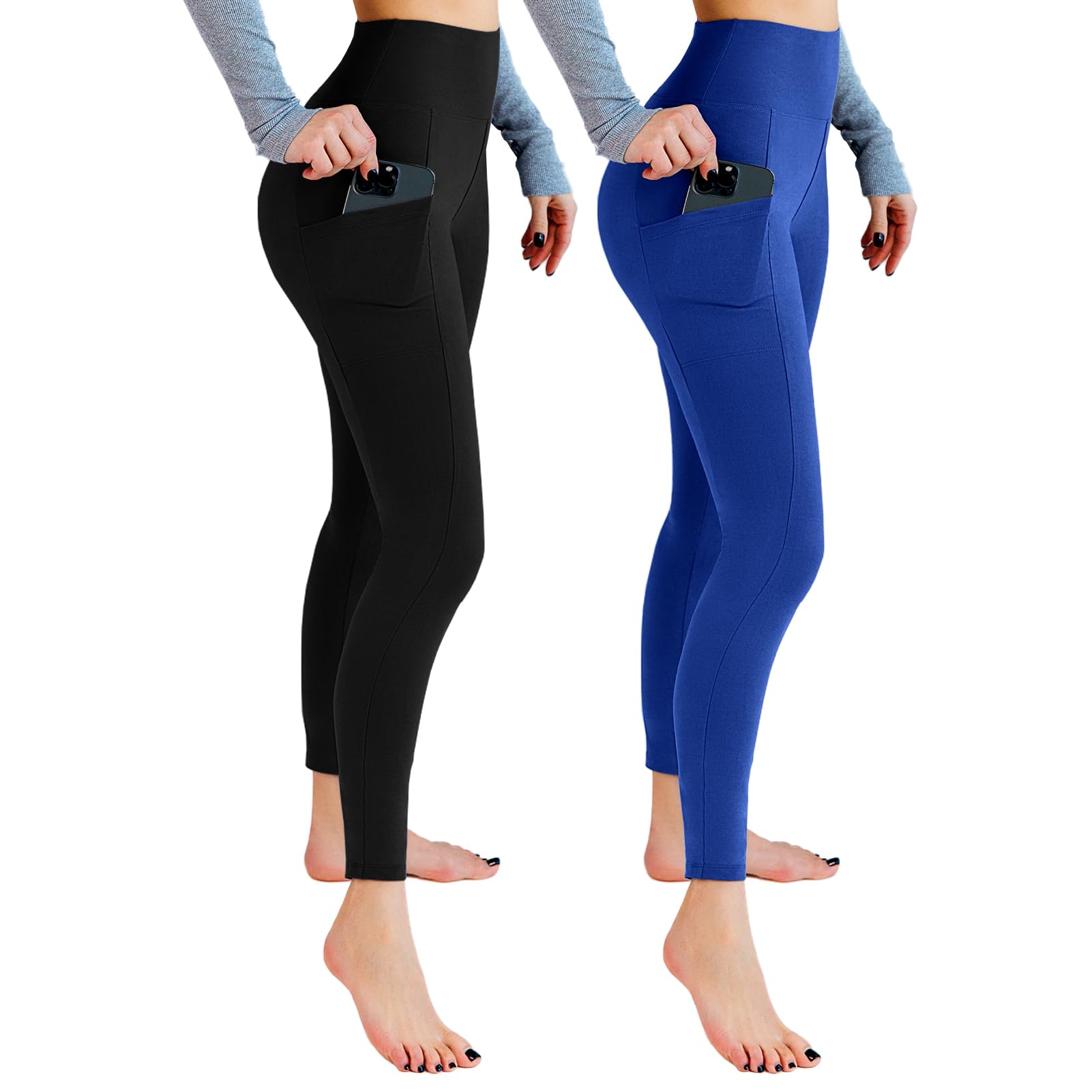 Leafigure 2 Pack Women's High Waisted Leggings with Pockets Soft Yoga Gym