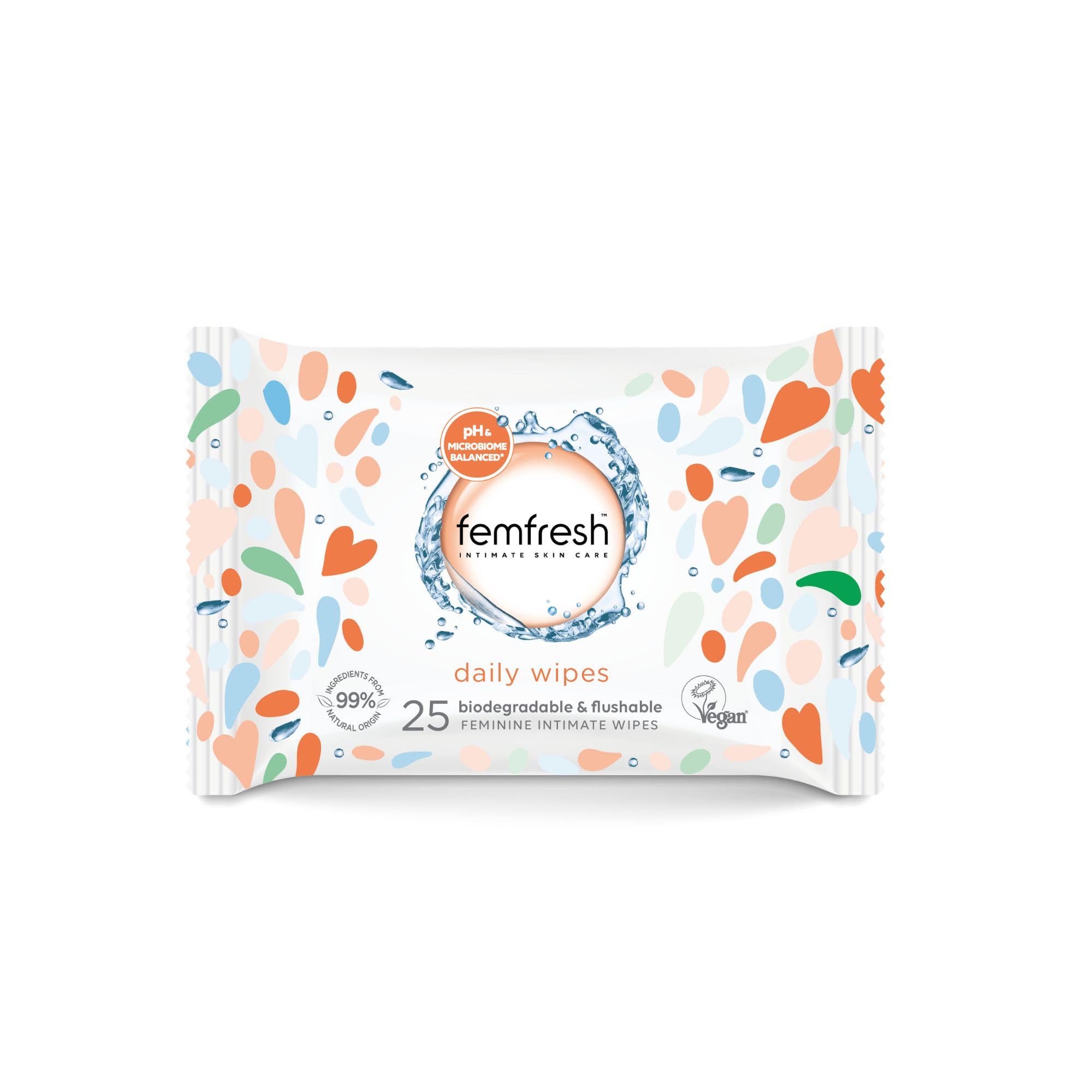 Femfresh Intimate Wipes, pH Balanced & Hypoallergenic, 25 Wipes | pH Balanced & 