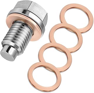 M14x1.5 Magnetic Oil Drain Plug, Magnetic Stainless Steel Oil Pan Drain Nut Bolt with 5PCS Copper Crush Washer Anti Leakage, Universal Leak-proof Replacement,Fits Most Cars,Motorcycles,Boats