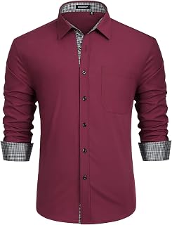 HISDERN Men's Elegant Formal Shirt Long Sleeve Regular Fit Casual Wedding Business Shirt Dress Classic Buttoned Shirt