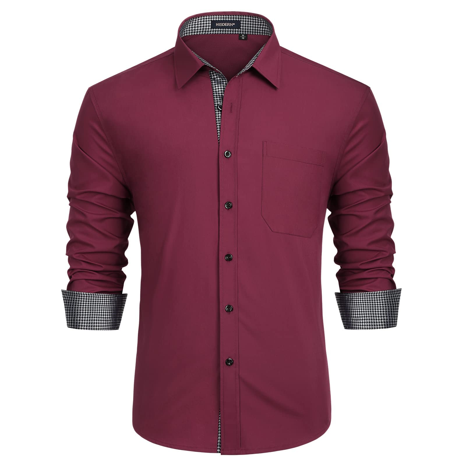 HISDERN Men's Elegant Formal Shirt Long Sleeve Regular Fit Casual Wedding Busine