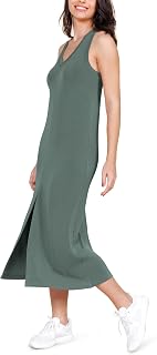 ODODOS Modal Soft Front Split Midi Dress for Women, V Neck Sleeveless Casual Summer Tank Dress