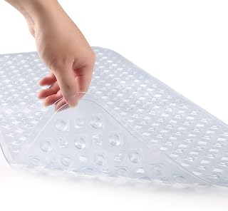 WELTRXE Bathtub Mat Non Slip Shower Mat with 260 Suction Cups, Machine Washable Anti-Mould Bath Mats Anti Slip Safety PVC Bathroom Mat for Elderly Kids Pets, Clear, 88 x 40 cm