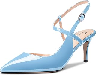 Castamere Women's Medium Pointed Toe Kittens Heel Ankle Strap Pumps Slingback Dress Sandals Buckle Office Shoes 6.5 cm Heels