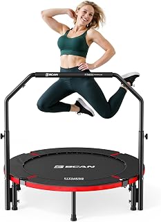 BCAN SP2 40"/48" Foldable Mini Trampoline Max Load 330lbs/440lbs, Fitness Rebounder with Springs, Adjustable Foam Handle, Exercise Trampoline for Adults Indoor/Garden Workout