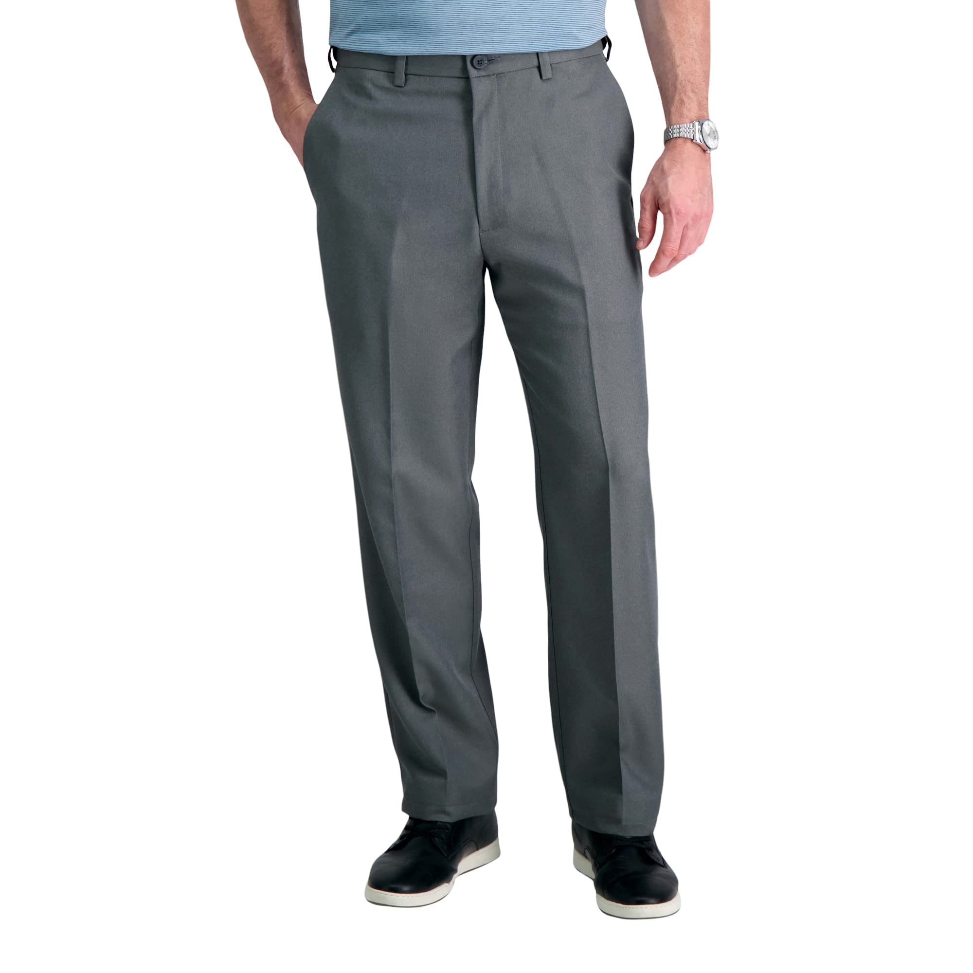 Haggar Men's Cool 18 Stria Hidden Expandable Waistband Plain Front Pant