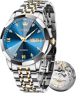 OLEVS Watch for Men Luxury Stainless Steel Big Face Analog Chronograph Waterpoof Moon Phase Luminous Multifunction Mens Watches,Roman Numeral Montre Homme,Business Meetings,Office Casual Wear