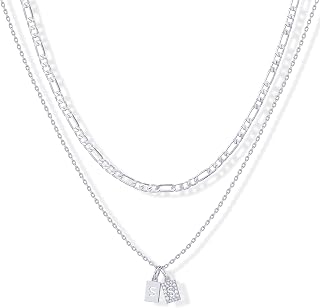 PAVOI Initial Necklace for Women, 14K Gold Plated Double Dog Tag CZ Pendant