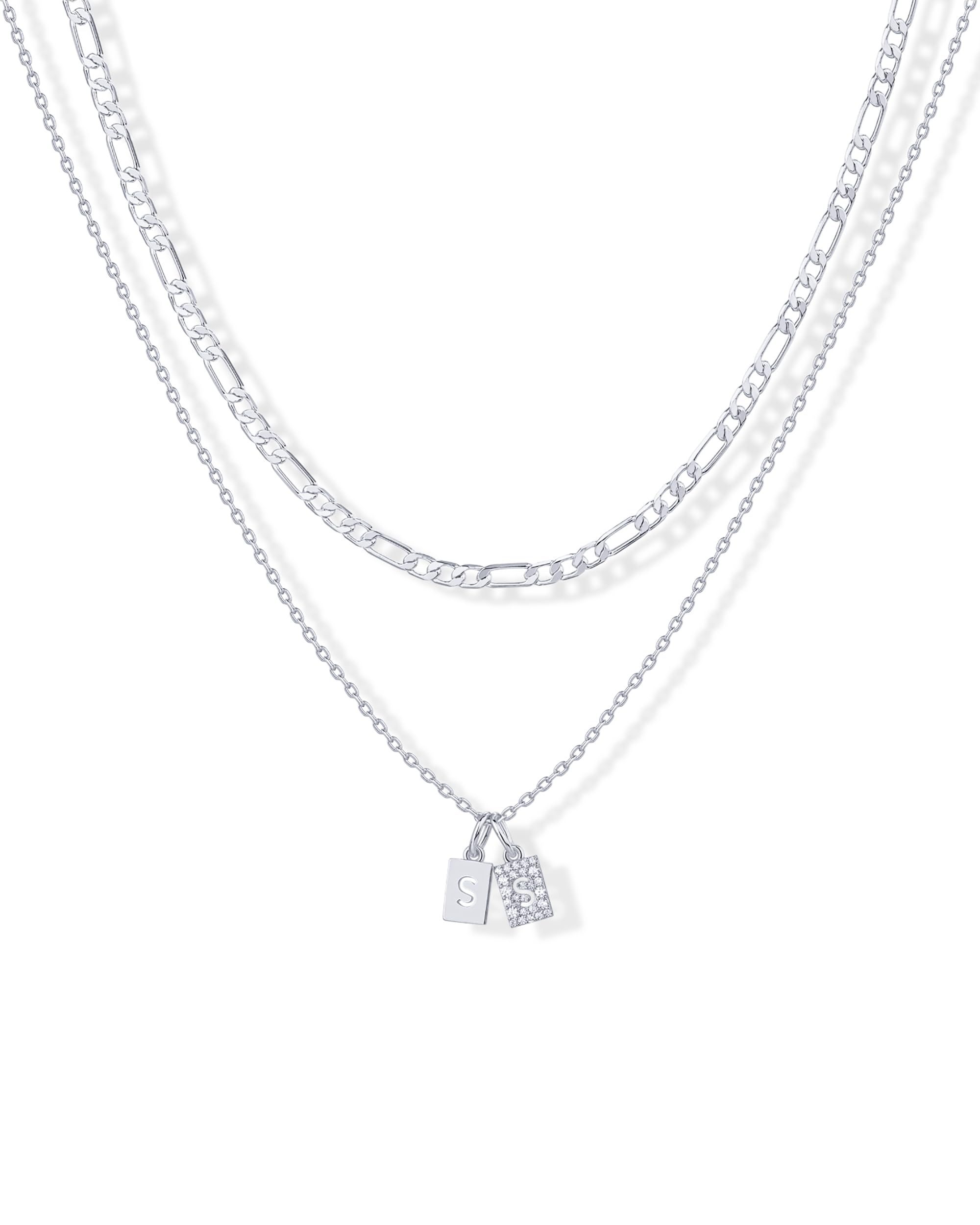 PAVOI Initial Necklace for Women, 14K Gold Plated Double Dog Tag CZ Pendant