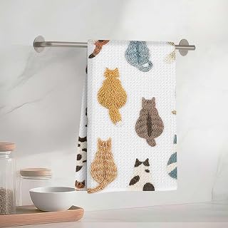 Fancy Cat Kitchen Towels 40x58cm Absorbent Microfiber Decorative Tea Towel Honeycomb Towels for Kitchen Home Bathroom Lovers Gifts