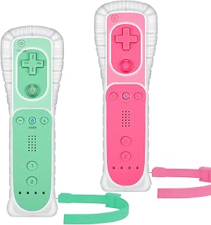 Yosikr Remote Controller for Wii/Wii U, with Silicone Case and Wrist Strap (2 Pack, Pink and Green)