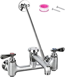 Sepaitek 8 Center Commercial Mop Sink Faucet with Vacuum Breaker Wall Mount | Heavy-Duty Service Sink Faucet 3/4" Hose Thread & Pail Hook Ceramic Valve, Industrial Janitorial Utility, Chrome Plated Brass