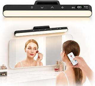 Makeup Light for Bathroom, Rechargeable Mirror Lights with Battery Display,Dimmable Stick on Vanity Lights with 5 Color Modes,Remote Control Wireless Bathroom Lamp for Dressing Table,Bathroom,Cupboard