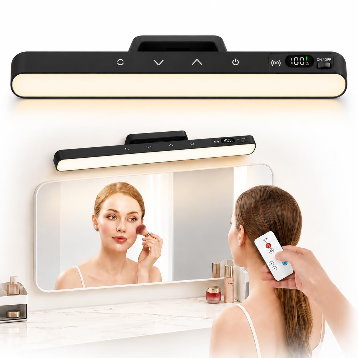 Makeup Light for Bathroom, Rechargeable Mirror Lights with Battery Display,Dimma