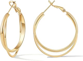 Gacimy Criss Cross Hoop Earrings for Women, 14K Gold Plated Hoops