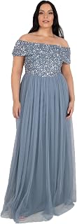 Maya Deluxe Women's Misty Green Bardot Embellished Maxi Dress Bridesmaid