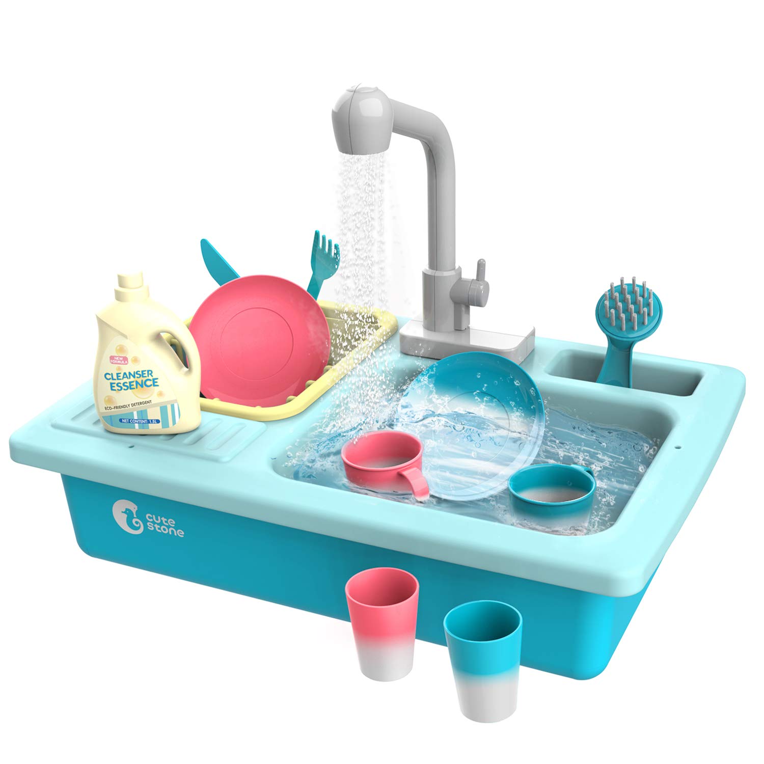 CUTE STONE Color Changing Play Kitchen Sink Toys, Kids Heat Sensitive Electric D