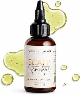 BASK &amp; LATHER Scalp Stimulator Hair Growth Oil, Cold Pressed Mint and Rosemary Blend with Grapeseed for Hair Growth, Organic Natural Leave in, All Hair Types, 2 Fl Oz
