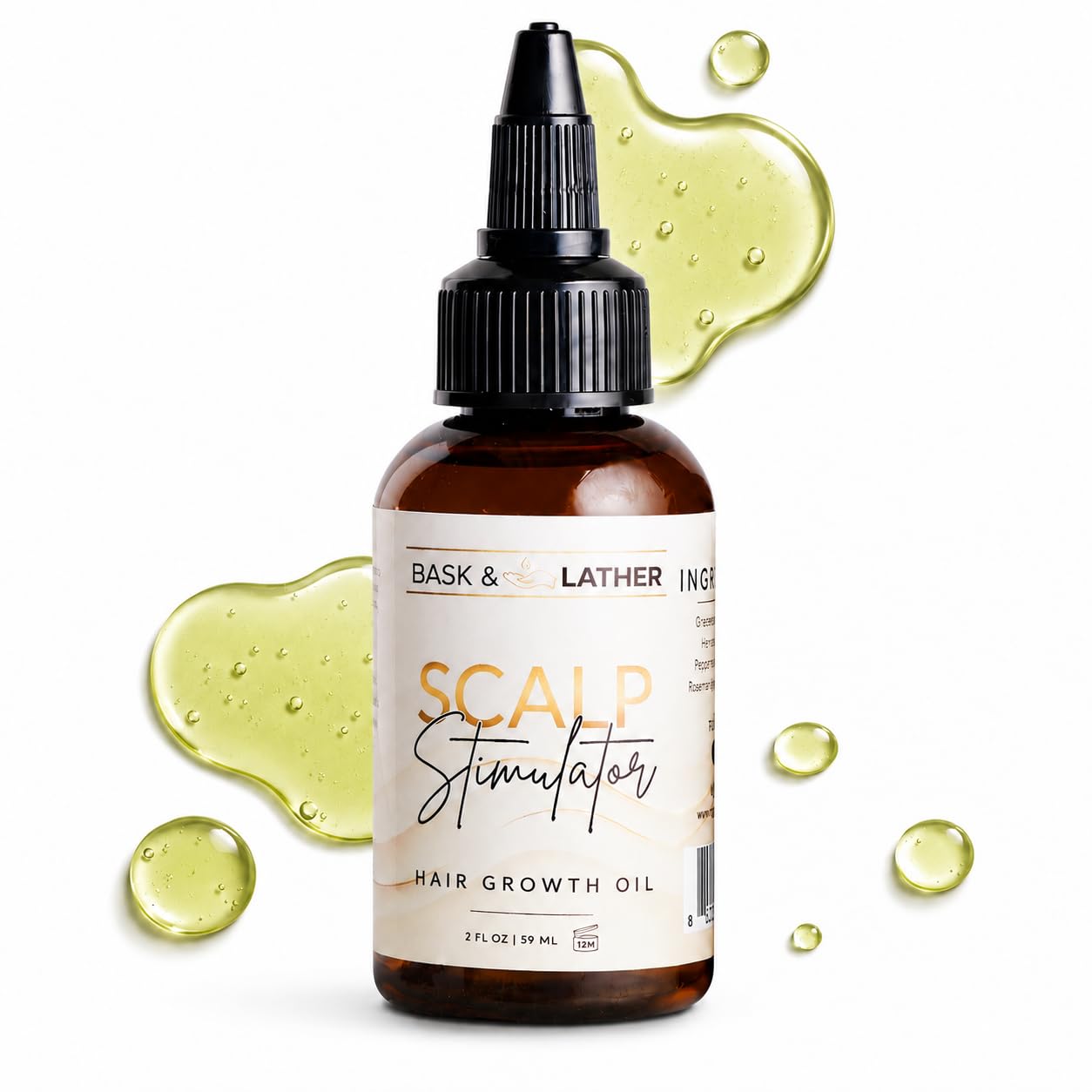 BASK &amp; LATHER Scalp Stimulator Hair Growth Oil, Cold Pressed Mint and Rosema