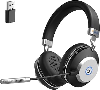Wantek Wireless Headset with Microphone | Noise Cancelling Headphones | USB Dongle PC Bluetooth Headsets | 50H Playtime | Dual Connect for Laptop/Zoom/MS Teams/Skype | Handsfree Office Headphone